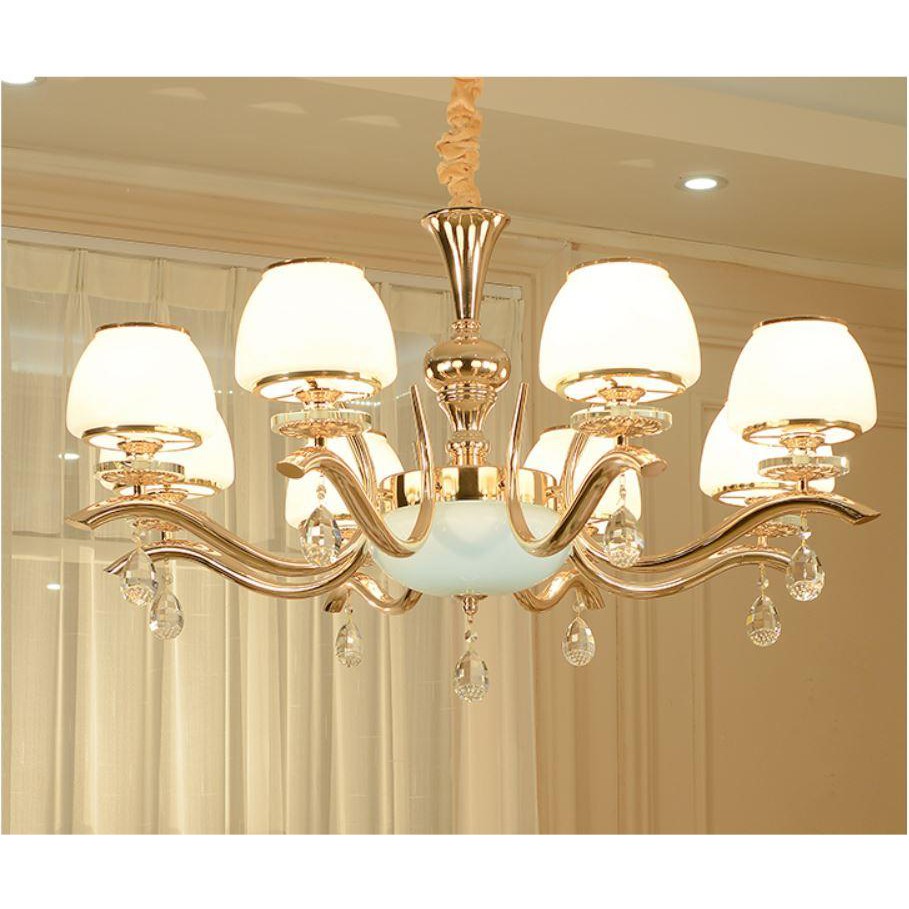 Đèn chùm MONSKY GOLD 8 tay hiện đại phong cách Châu Âu quý phái, đẹp mắt - Tặng kèm bóng led cao cấp