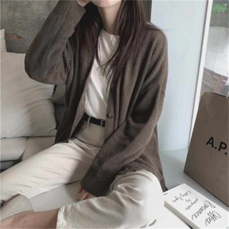 Áo khoác cardigan dệt kim dáng rộng thiết kế thời trang thu đông