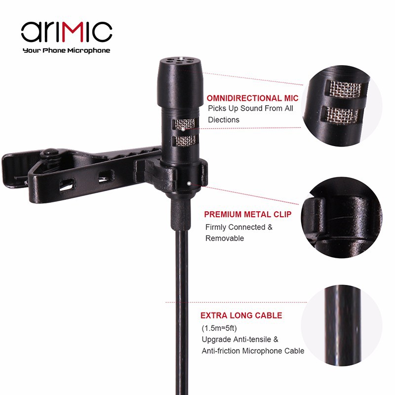 Micro cài áo cho điện thoại và máy ảnh AriMic Clip-on Lavalier