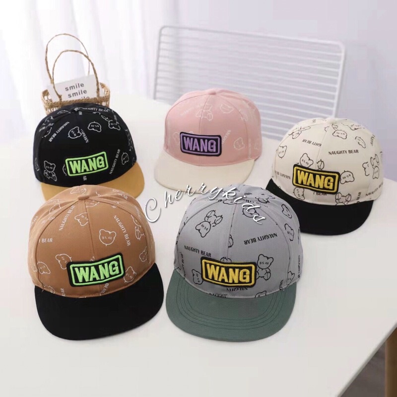 Mũ snapback chữ WANG cho bé 3-10 tuổi hình gấu cực xinh