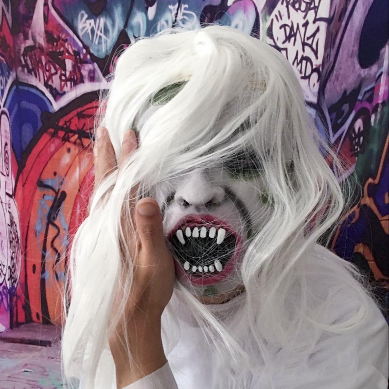 [ĐỘC ĐÁO] Mặt nạ tóc trắng mắt xanh nhe răng dùng cho ngày hóa trang halloween,dùng cho sự kiện,lễ hội đường phố