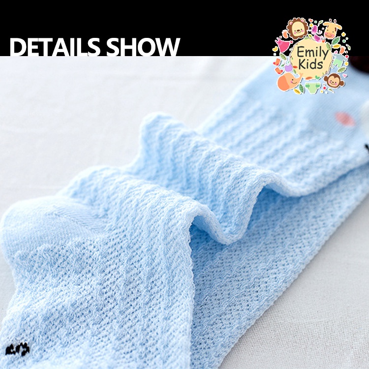 Vớ Cotton Cao Tới Gối Phối Lưới Thoáng Khí Thoải Mái Dễ Thương Cho Bé 0-3 Tuổi