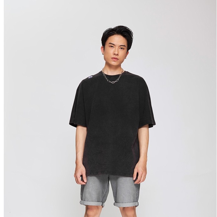 Áo Thun BOO Nam Oversize Dáng Rộng 100%Cotton Vải Xước Cổ Điển In Hình "Vân Tay"