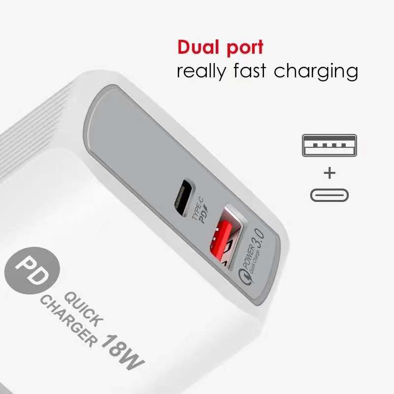 Củ sạc nhanh 2 cổng 18W PD và QC 3.0 cho điện thoại và máy tính bảng