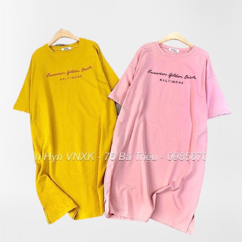 Đầm suông nữ Shynstores - váy xuông cotton in chữ cộc tay cổ tròn vải đẹp freeship