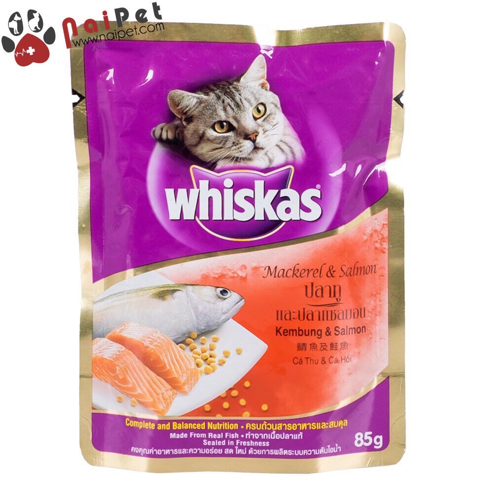 Thức Ăn Dinh Dưỡng Cho mèo Pate Vị Cá Biển Cá Ngừ Cá Thu Cá Hồi Gà Whiskas Gói 80g