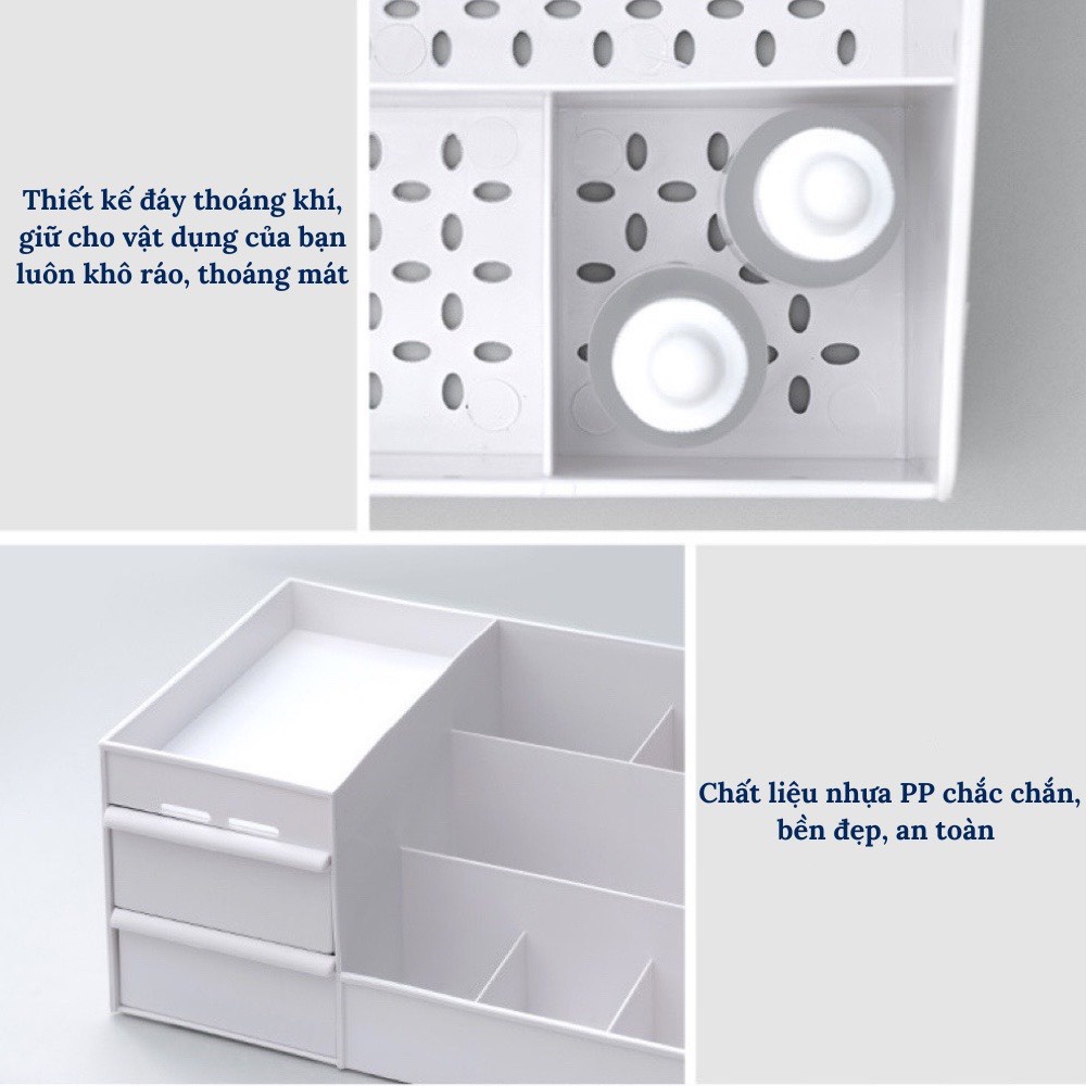 (Xả Kho) Kệ Đựng Mỹ Phẩm, Kệ Để Đồ Trang Điểm Mini 3 Tầng Đa Năng Nhiều Ô Tiện Ích Có Ngăn Kéo