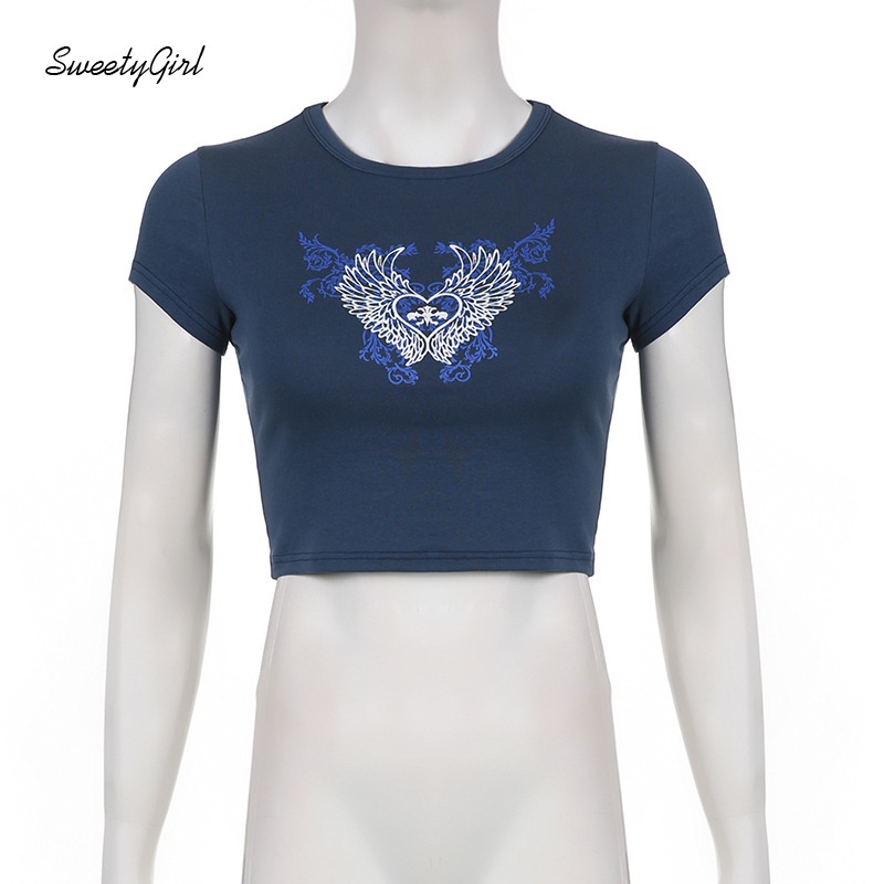 Áo Thun Croptop Cổ Tròn Tay Ngắn Dáng Ôm In Họa Tiết Hoạt Hình Dễ Thương Cho Nữ