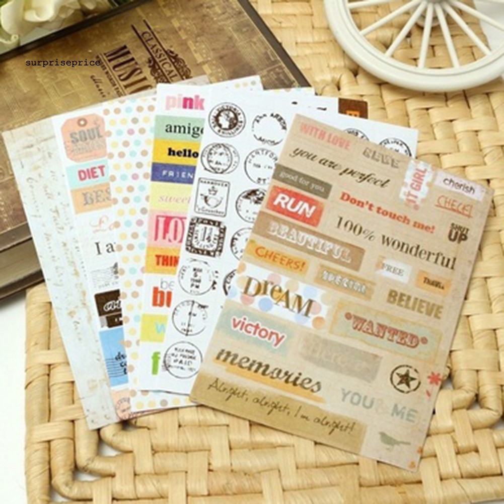 Set 6 tờ hính dán giấy phong cách cổ điển trang trí thủ công đa dụng