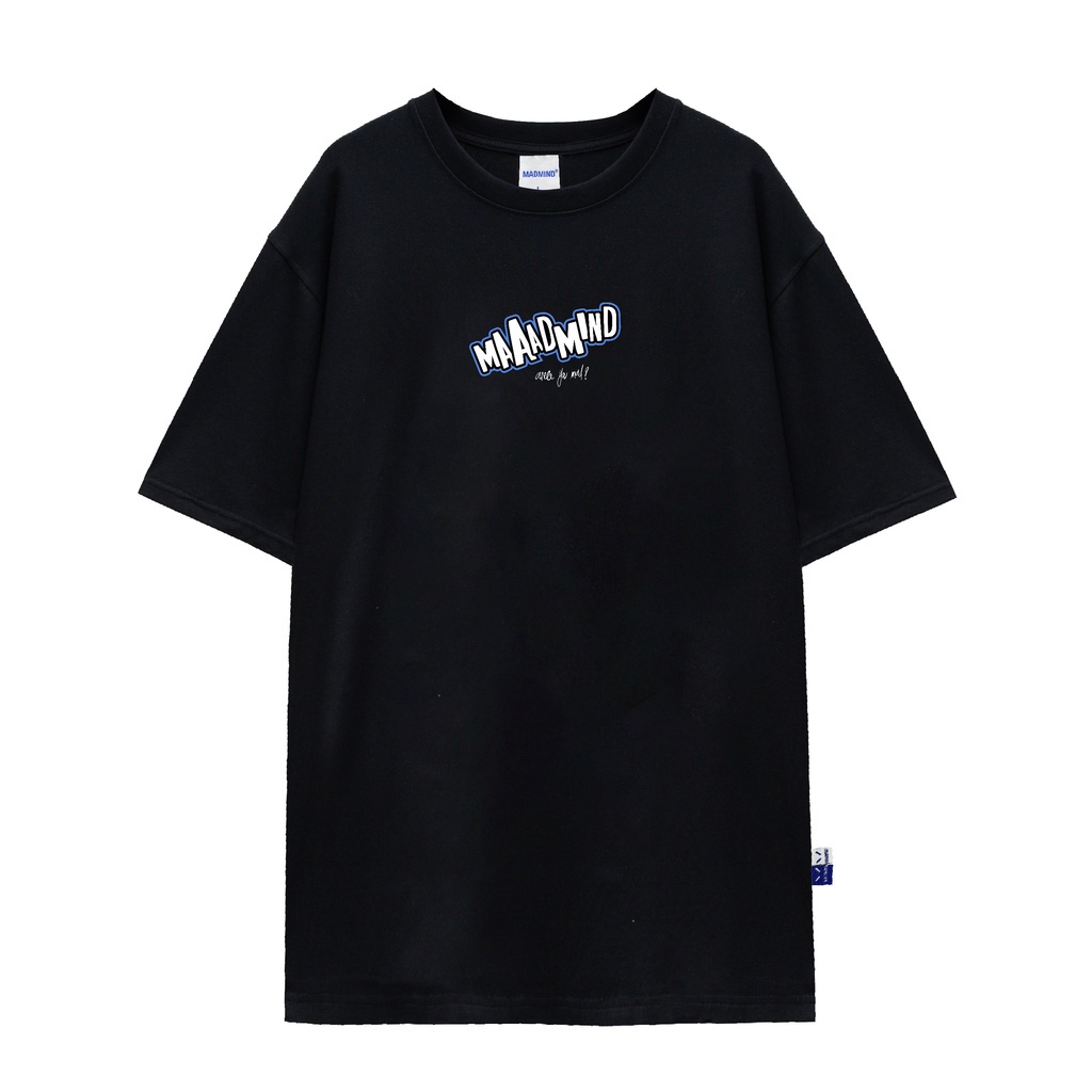 MADMIND® Chính Hãng - Áo thun Mad Typo  màu đen - cổ tròn, cotton thoáng mát - Essential Collection Form Rộng Unisex