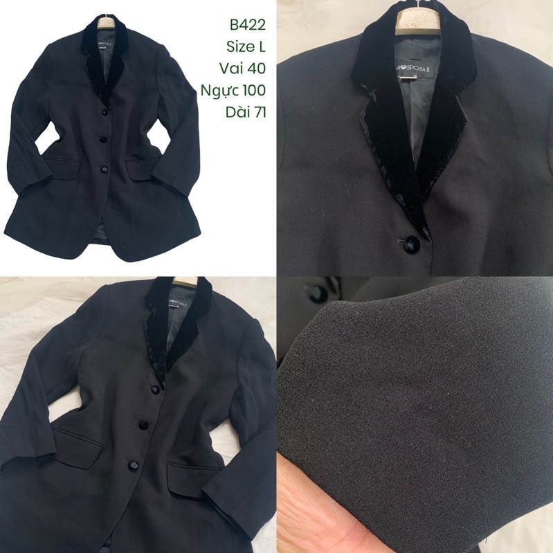 Áo khoác blazer nữ B422 form suông rộng cổ phối nhung 2hand Hàn si tuyển ảnh thật