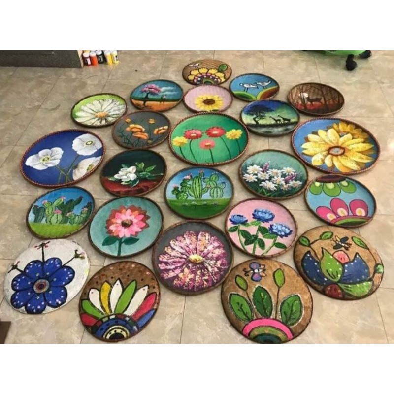 Tranh mẹt tre vẽ trang trí theo yêu cầu/ Vẽ tranh trên mẹt tre