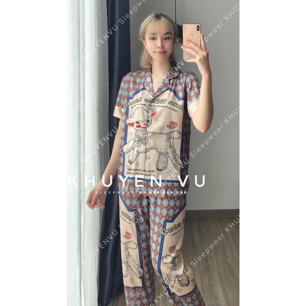 Đồ bộ Pijama loại 1 Lụa xước Ánh kim mặc nhà cao cấp hoạ tiết sang chảnh dưới 62kg freesize 🌹