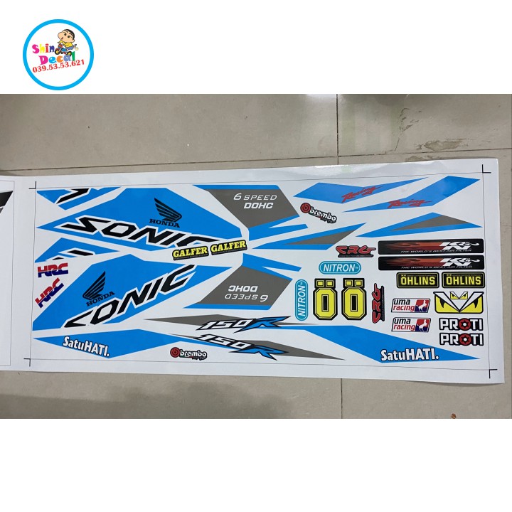 [SHIN DECAL] Tem xe sonic 150 trắng xanh