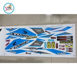 Tem xe sonic 150 trắng xanh