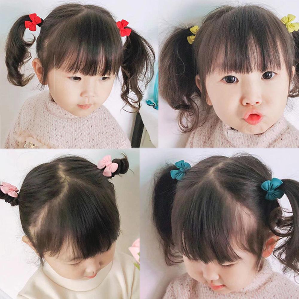 Bộ 2 Dây Buộc Tóc Cao Su Đính Nơ Màu Sắc Ngọt Ngào Dễ Thương Cho Bé Gái