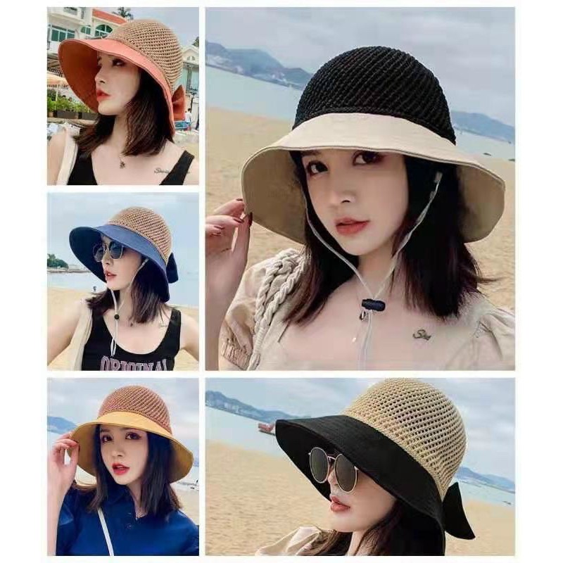Mũ, nón vải che nắng, đội đầu đi biển, du lịch mùa hè 2021 có nơ xinh xắn, thoáng khí phong cách Hàn Quốc