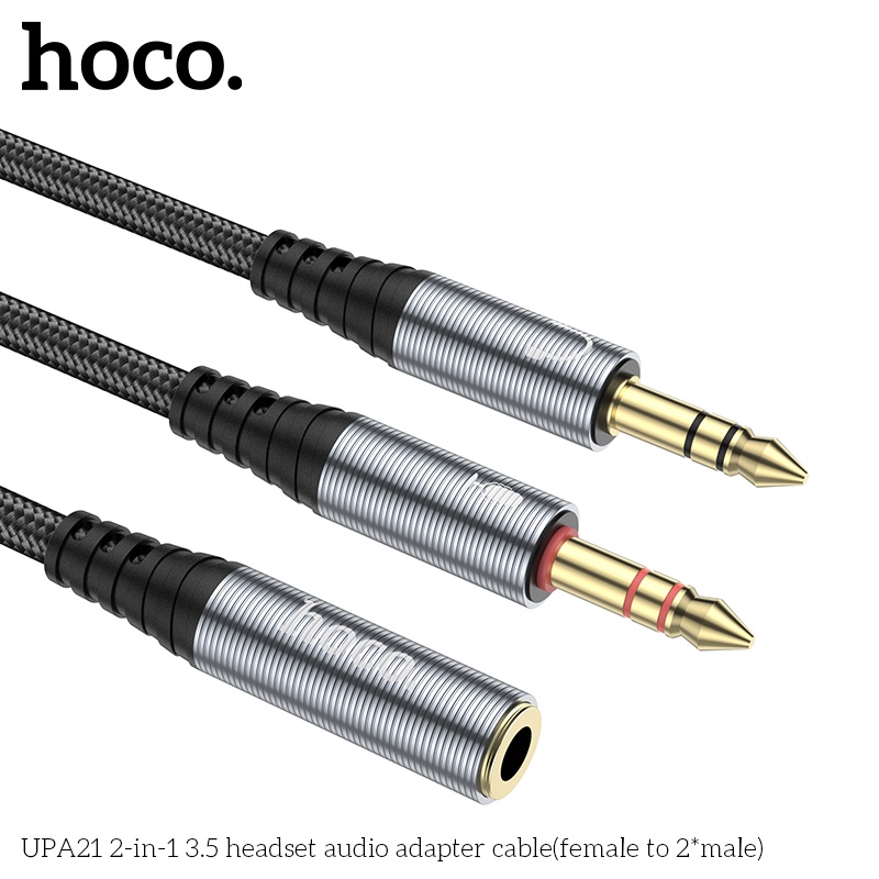 Cáp chia 2 đầu Hoco UPA21 từ 1 thành 2 giắc cắm tròn 3.5mm hỗ trợ mic đàm thoại cho PC, Laptop