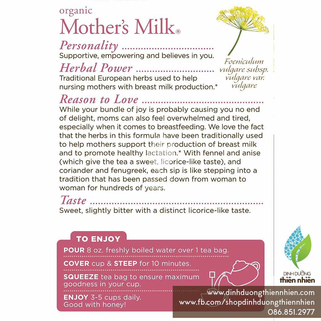 Trà Hữu Cơ Lợi Sữa Traditional Medicinals, Organic Mother's Milk Tea, Hộp Nguyên