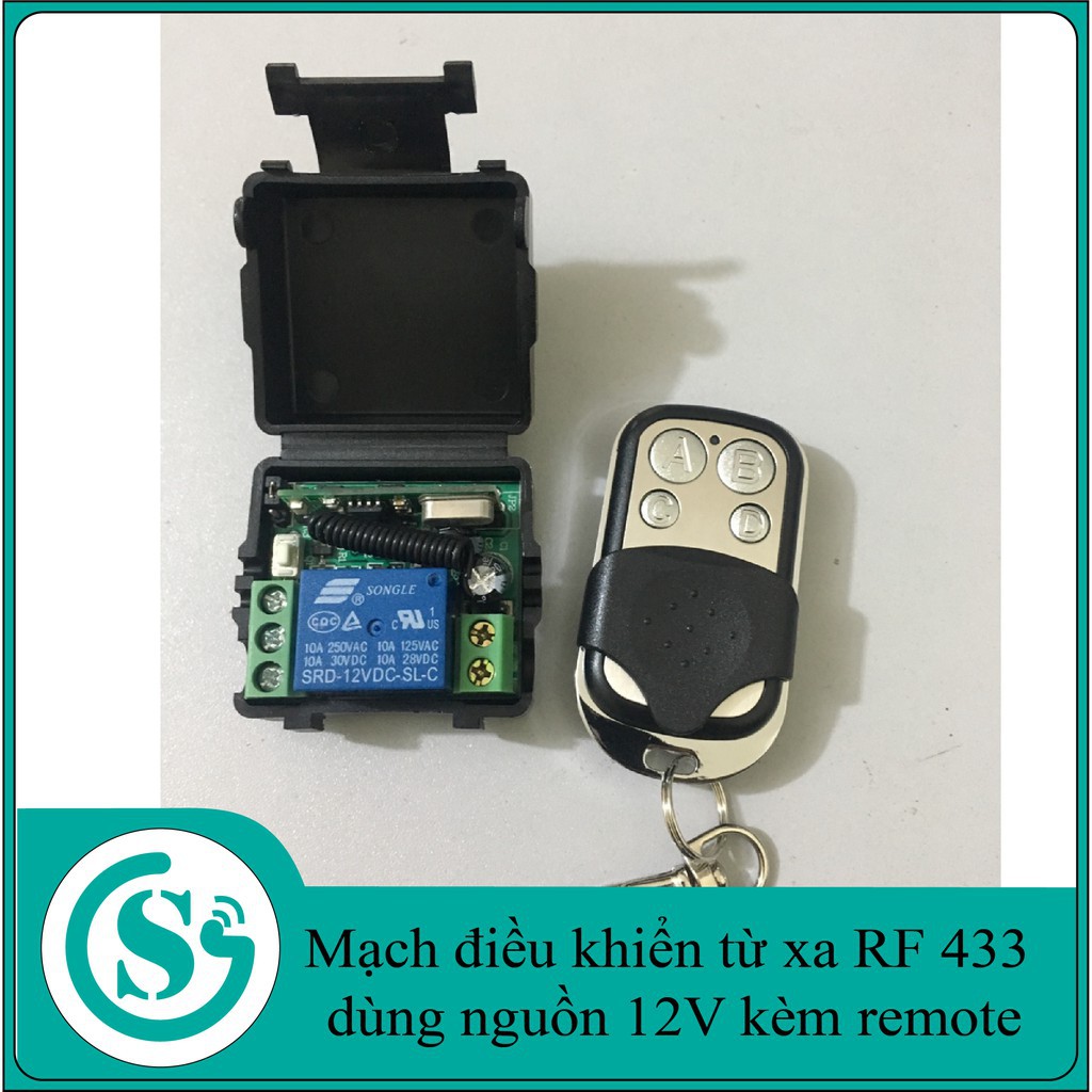 Mạch điều khiển từ xa RF 433 dùng nguồn 12V kèm remote 2 nút