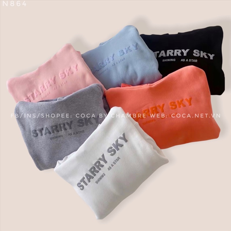 [N864]🍑 Áo HOODIE nỉ bông dày mũ 2 lớp STARRY SKY form rộng (Có sẵn/ảnh thật) | BigBuy360 - bigbuy360.vn