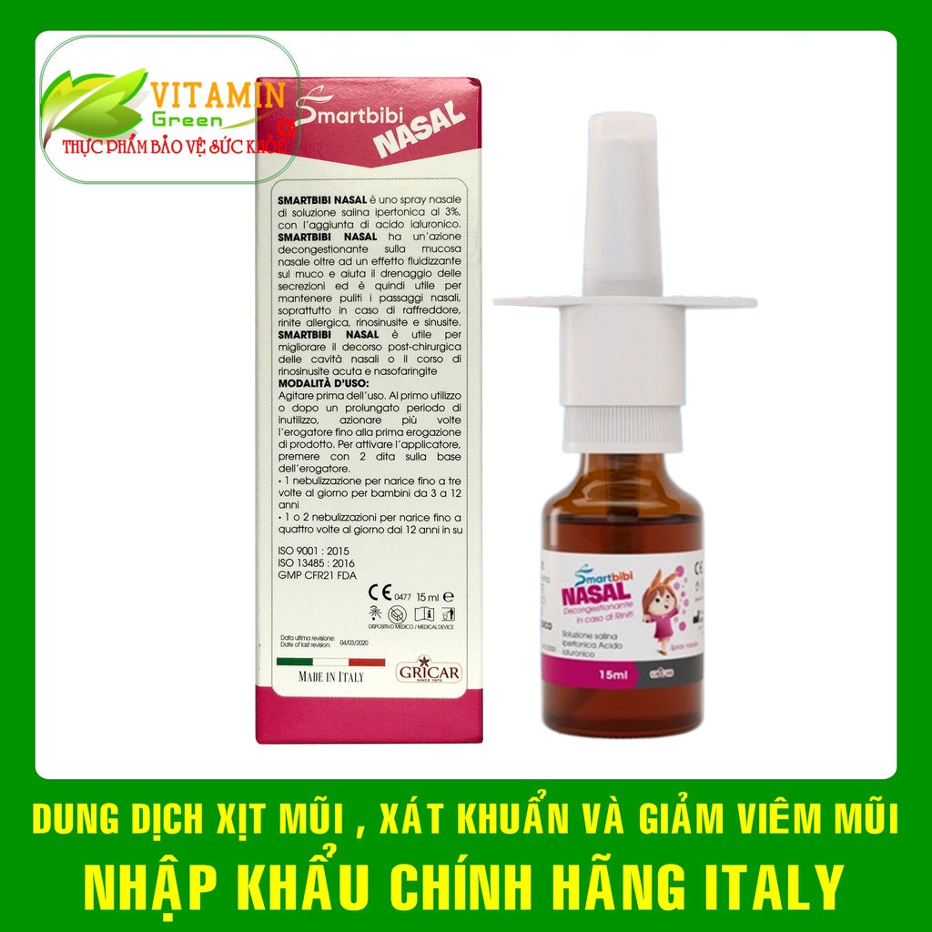 Dung dịch xịt mũi SMARTBIBI NASAL giúp làm sạch mũi, loãng dịch mũi | Nhập khẩu chính hãng Italy