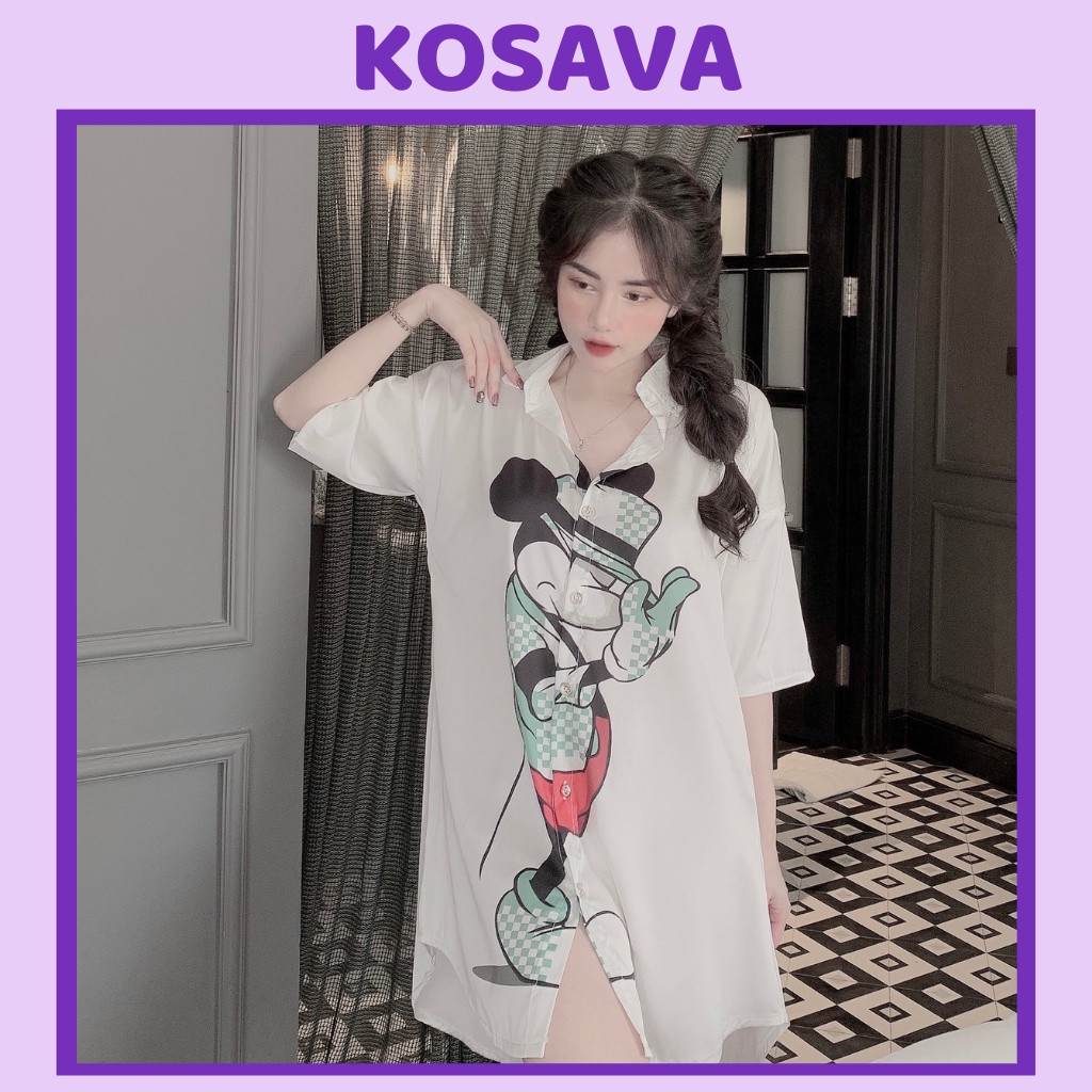 Đồ Ngủ Nữ váy ngủ lụa sơmi chất liệu satin thiết kế hình dễ thương KOSAVA