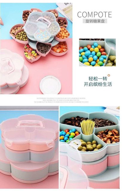 Khay mứt 2 tầng hoa mai 10 cánh có núm xoay cực đẹp