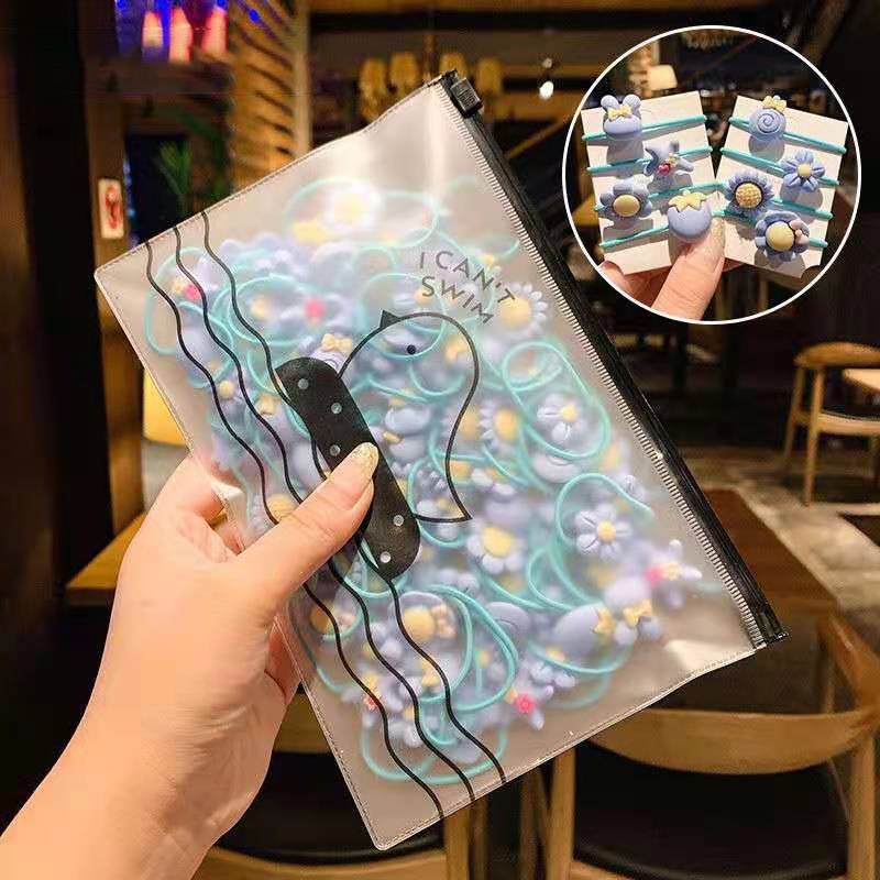 (Bán Buôn Sỉ) Sét 20 Dây Cột/Buộc Tóc Chun Hoa Cho Bé Gái Đáng Yêu Kèm Túi Zip