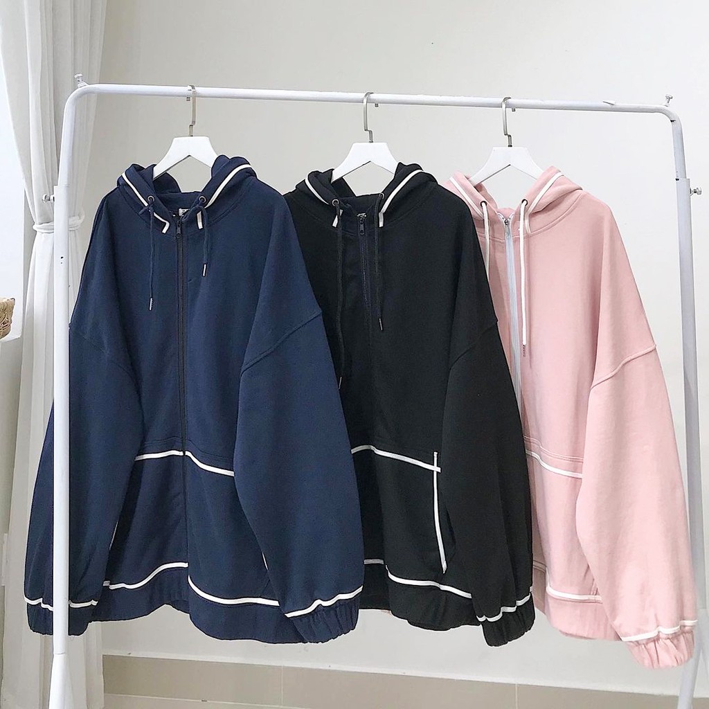 Áo Khoác Hoodie Zip Phối Viền Trắng - Hoodie Zip Form Rộng - Titto Closet