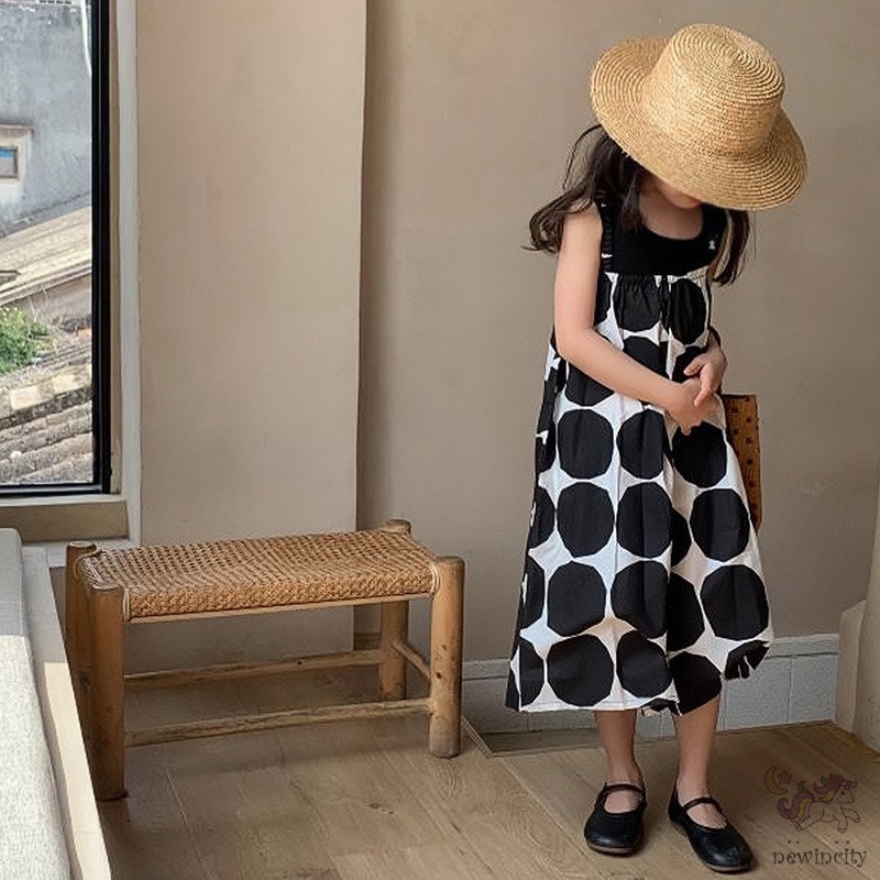 Áo liền quần Sát Nách Ống Rộng Họa Tiết Chấm Bi Thời Trang Mùa Hè Hàn Quốc Cho Bé Gái