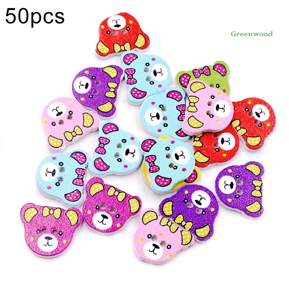 Set 50 Nút Gỗ Hình Đầu Gấu Làm Đồ Thủ Công