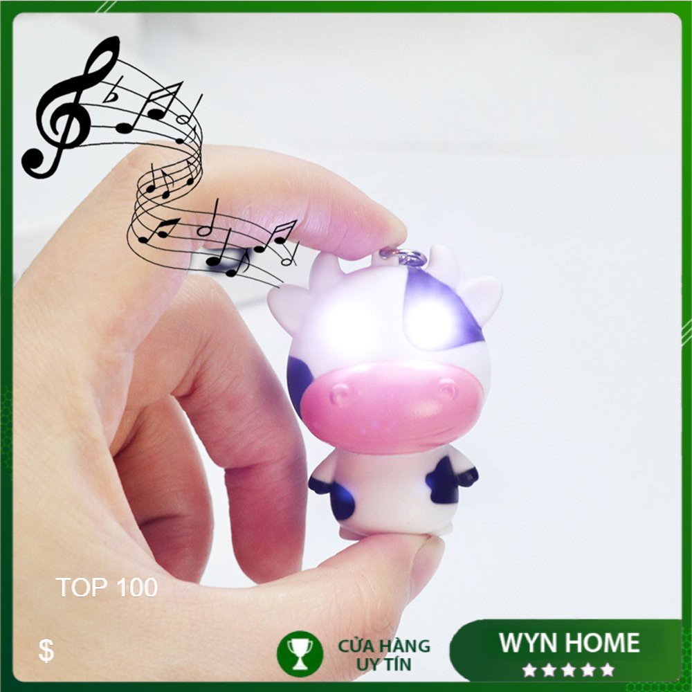 Móc Treo Chìa Khóa 🎁FREE SHIP🎁 Móc Treo Bò Sữa Cute Có Đèn Chiếu Sáng và Phát nhạc cực xinh