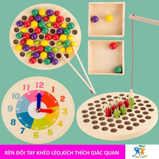 Bộ đồ chơi gỗ gắp bi câu cá học đếm giờ- Giáo cụ montessori hoàn hảo cho bé