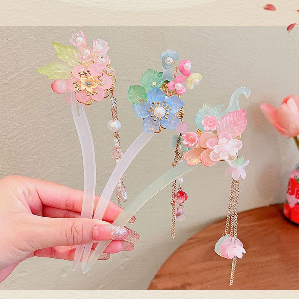 Trâm Cài Tóc Phối Tua Rua Hình Chữ U Phong Cách Trung Hoa Cổ Điển Cho Bé Gái