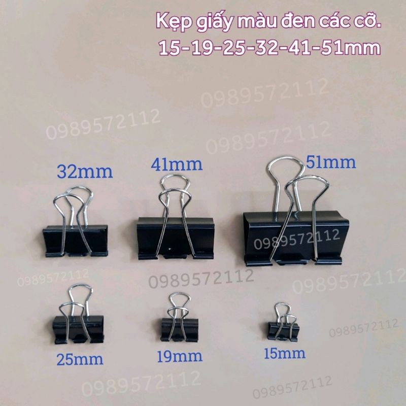 Kẹp bướm,kẹp giấy màu đen các cỡ 15mm-51mm (hộp 12 cái)