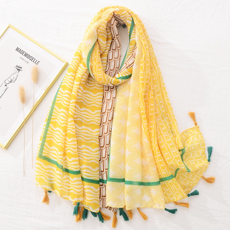 Mới Khăn Choàng Đi Biển Họa Tiết Hình Học Thời Trang