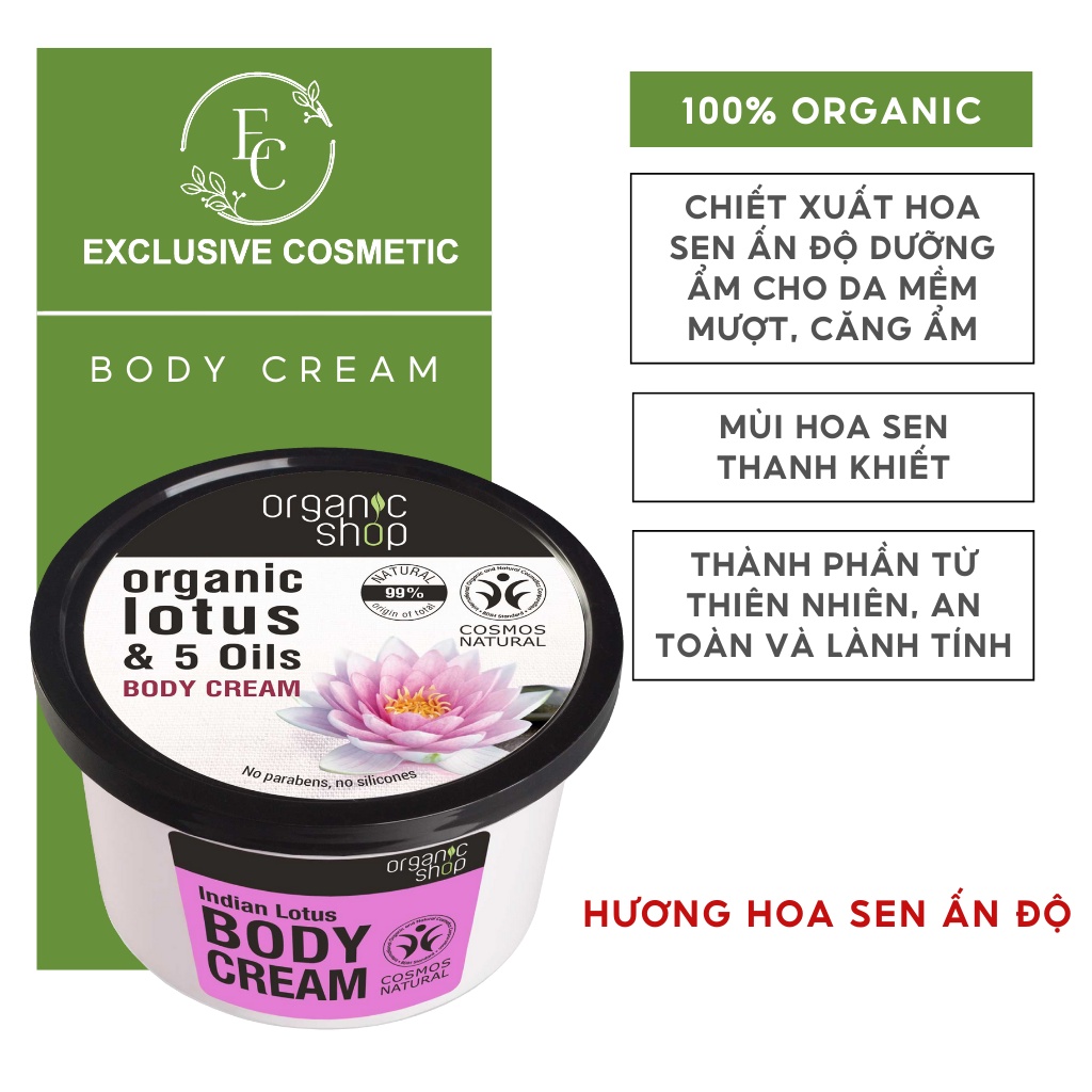 Kem dưỡng ẩm toàn thân Organic Shop Body Cream Indian Lotus 250ml