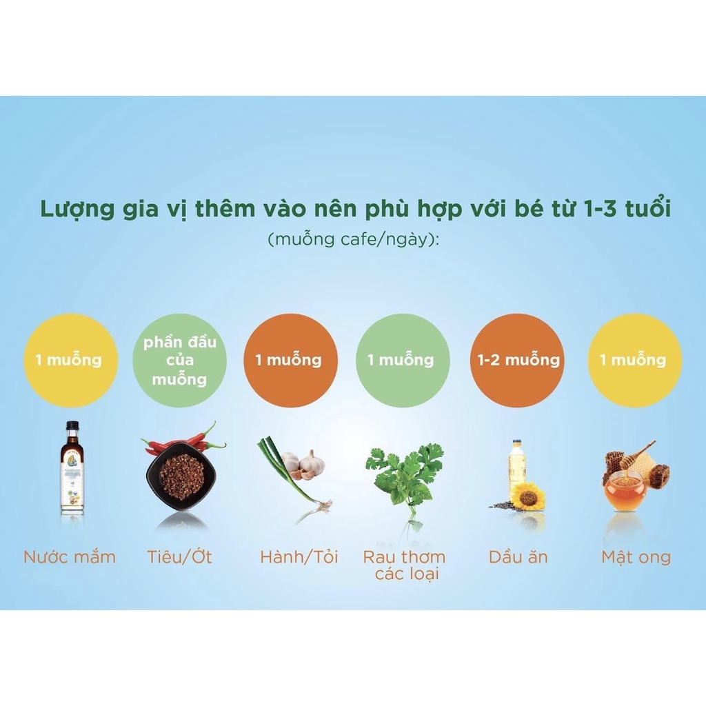 Gia vị ăn dặm cho bé: dầu ăn, nước mắm, hạt nêm, nước tương