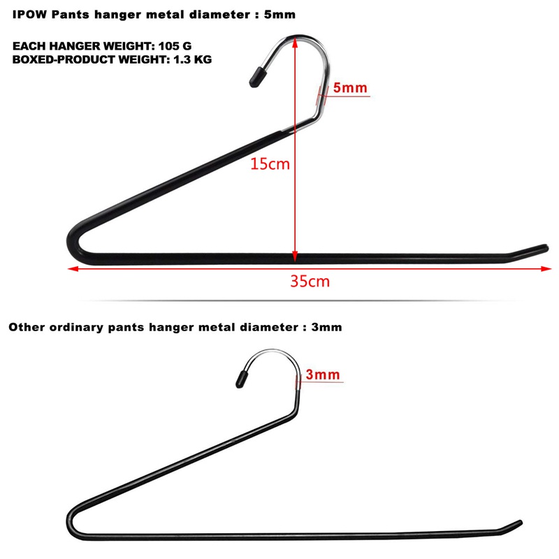 Set 10 móc treo quần dài bằng kim loại màu đen chống trượt tiện lợi cho gia đình