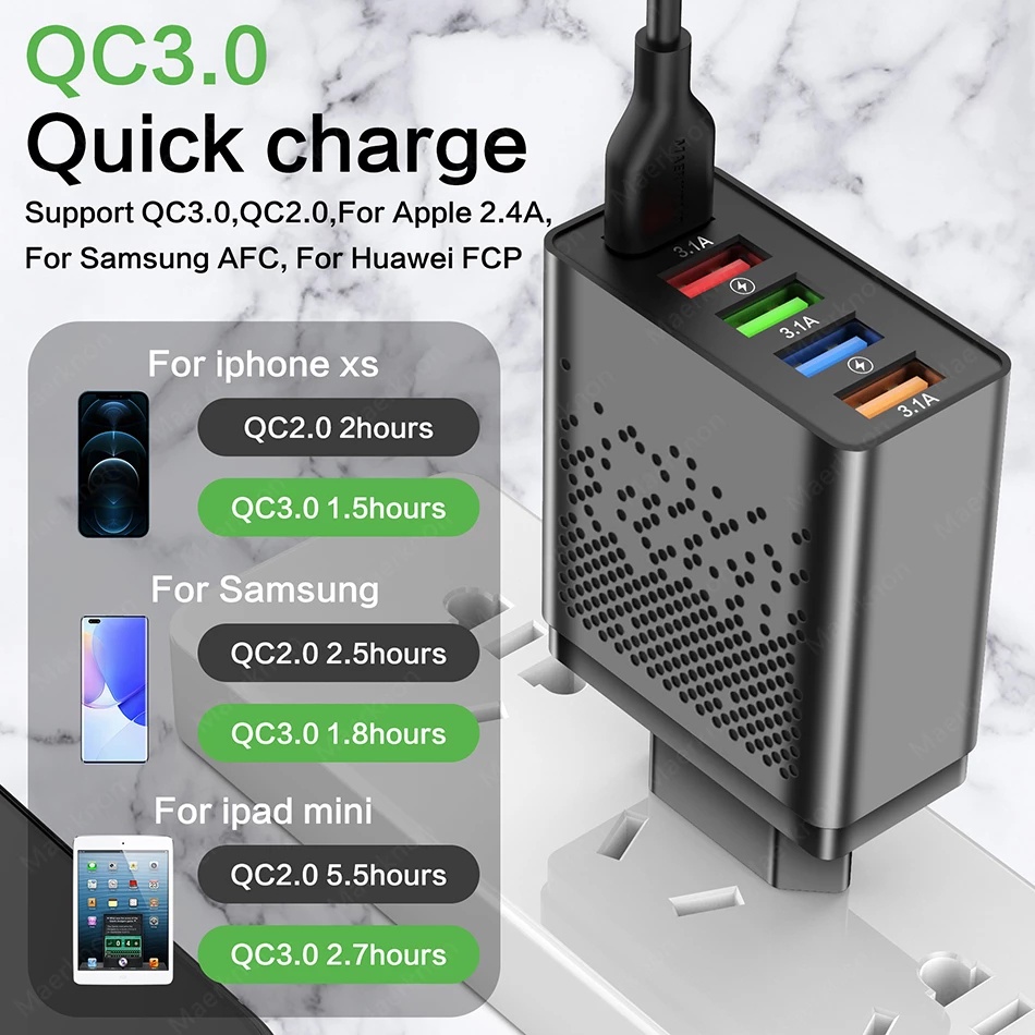 Củ Sạc Nhanh 60W 5 Cổng USB QC 3.0 Cho Samsung Xiaomi HuaWei