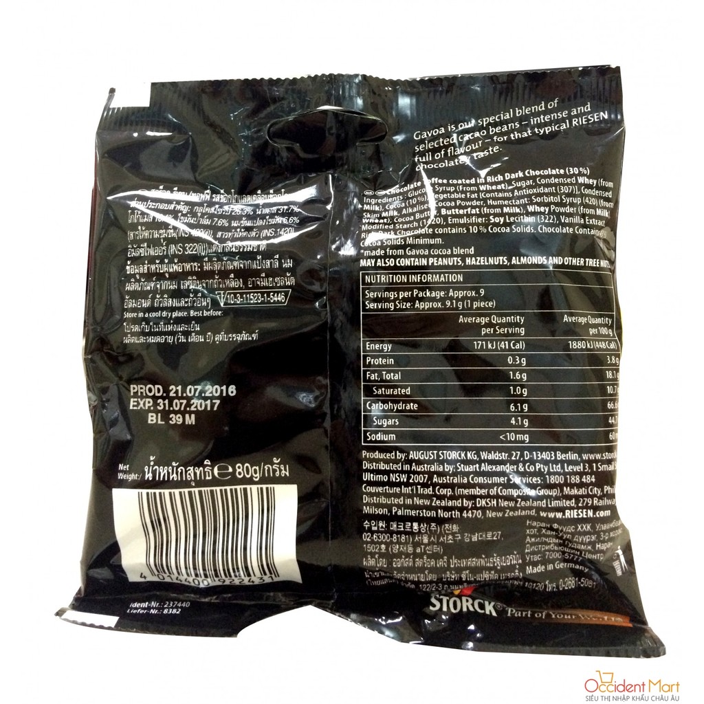 Kẹo sô cô la đen Riesen 105gr