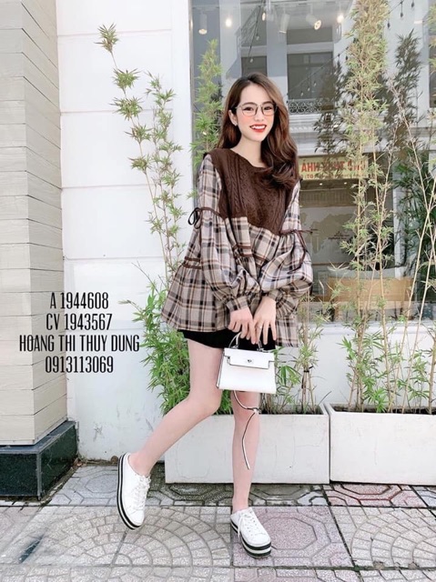 Áo babydoll kẻ pha len điệu đà | BigBuy360 - bigbuy360.vn