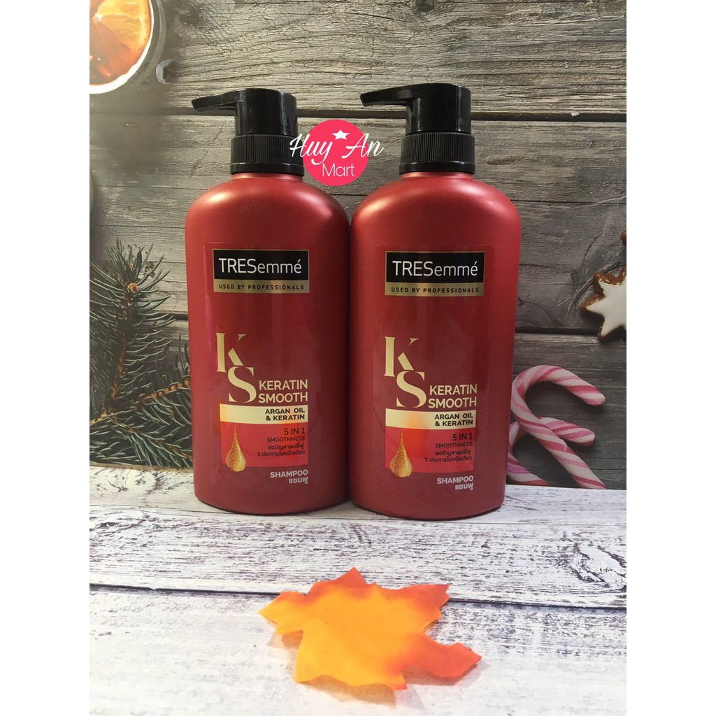 Dầu gội đầu TRESEMME Keratin Smooth màu đỏ - Thái Lan 5in 1 SUÔN MƯỢT VÀO NẾP 450ML