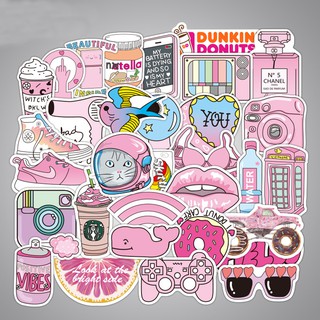 Bộ 50 Sticker Hoạt Hình Màu Hồng - Chống Thấm Nước