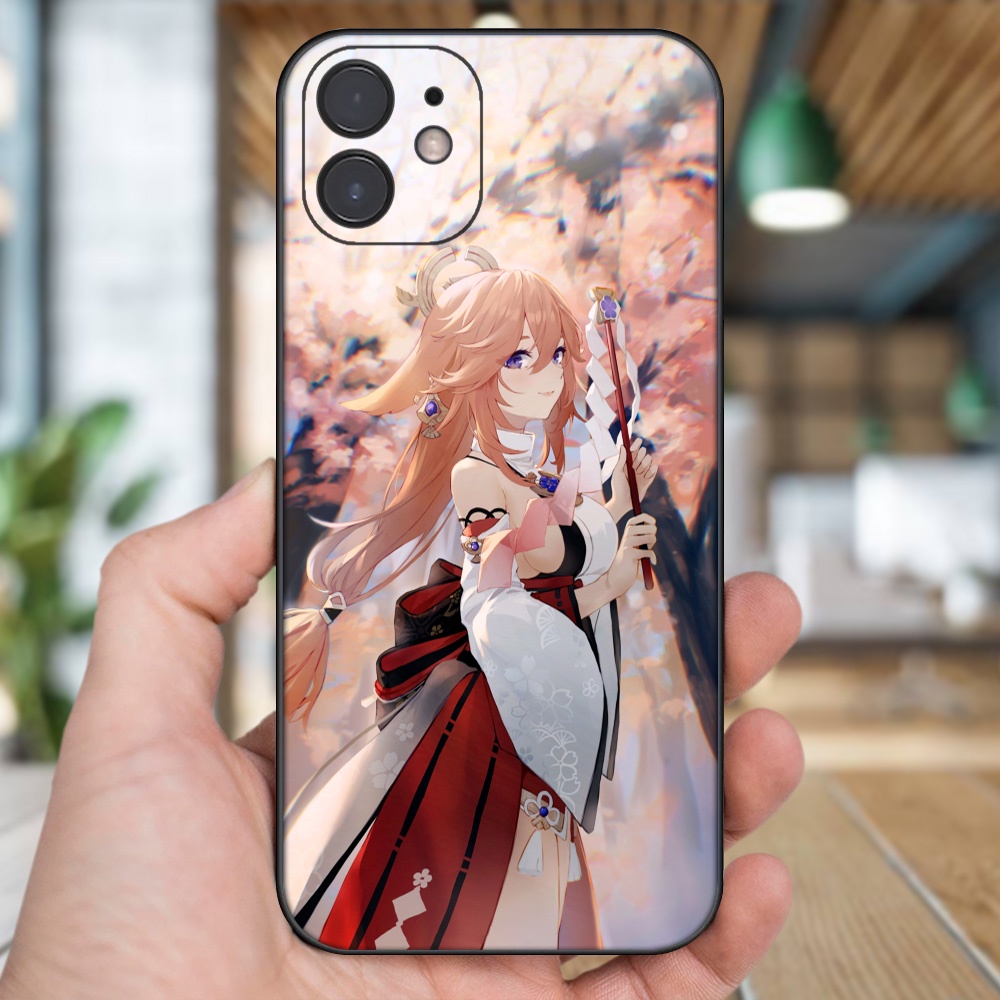 Ốp lưng iPhone 12 dẻo đen cạnh vuông in hình Yae Miko Genshin Impact