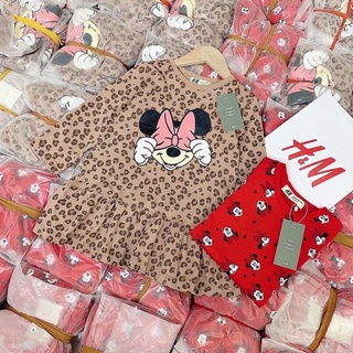 Set 2 váy dài tay thu đông mickey và báo HM xuất xịn cho bé gái
