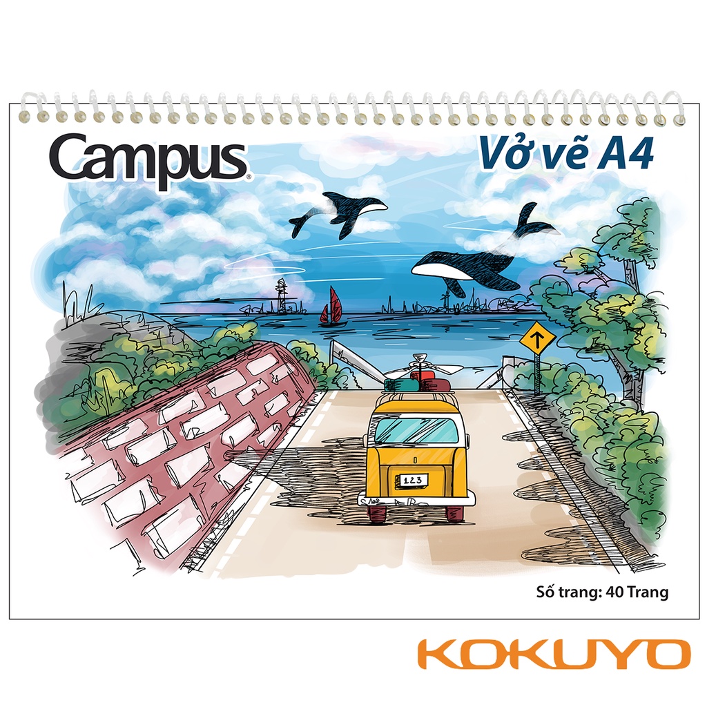 Vở Vẽ Gáy Lò Xo A4 40 Trang SKB-A4 Hình Phong Cảnh Campus