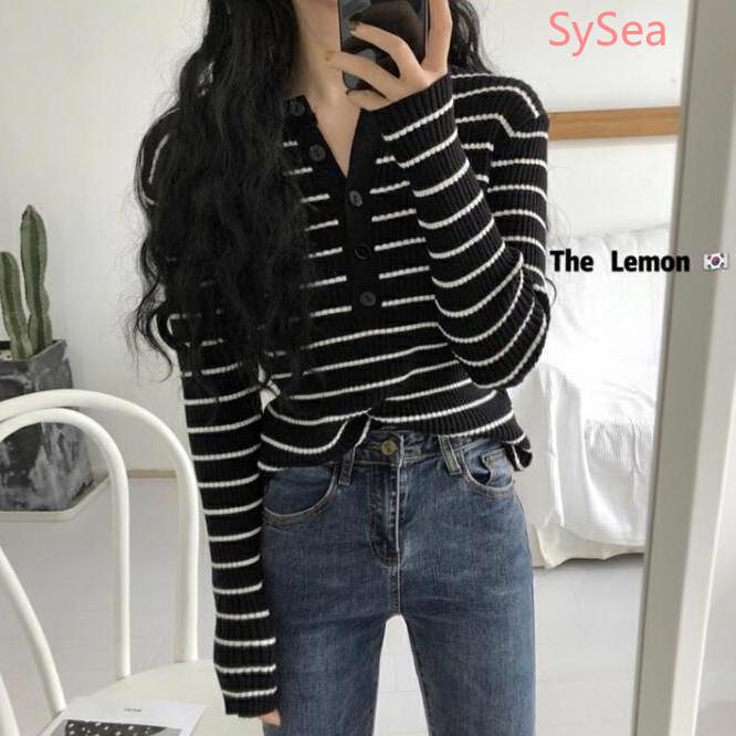 Áo Dệt Kim Tay Dài Hoạ Tiết Kẻ Sọc Thời Trang Mùa Thu