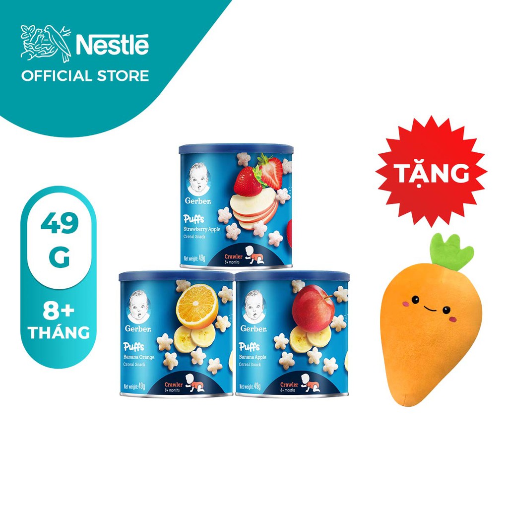 Combo 3 Bánh ăn dặm Gerber Dâu táo, Cam chuối, Chuối táo 49g